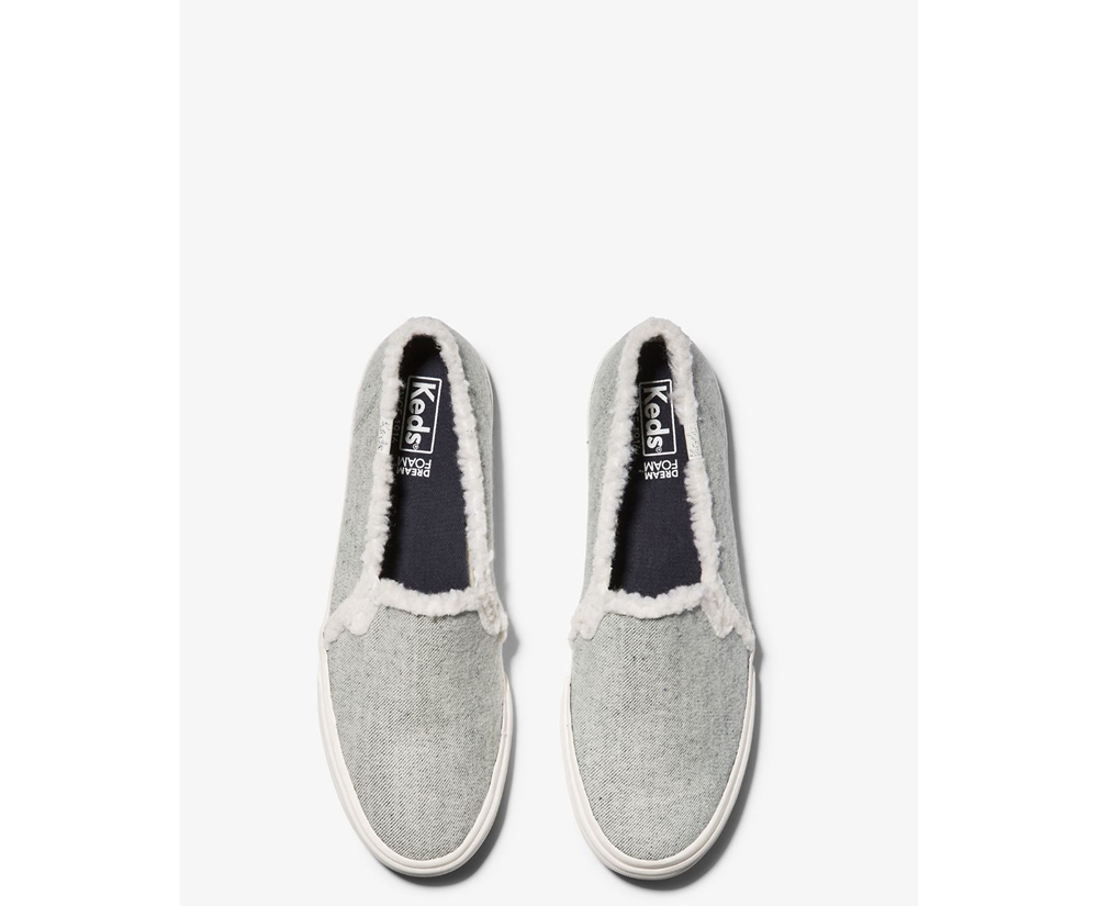 Slip Ons Keds Mujer Gris - Double Decker Brushed Denim Faux Shearling - 607-BHNQYX